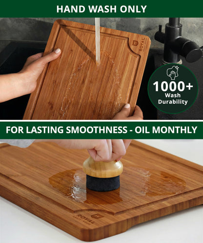 ROYAL CRAFT WOOD Wooden Cutting Boards for Kitchen Meal Prep & Serving - Non Toxic Bamboo Wood Cutting Board Set with Deep Juice Groove Side Handles - Charcuterie & Chopping Butcher Block for Meat
