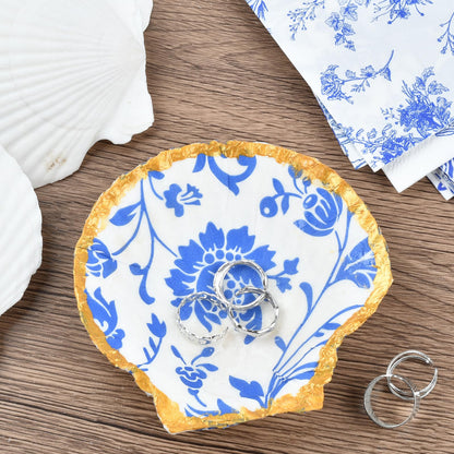 The Left Bridge Scallop Shells Decoupage Kit, DIY Sea Shells with Decoupage Paper, Coastal Home Decor Crafting Kit for Adults, Chinoiserie Style Handmade Shell Craft Ornaments (No Glue and Pigment)