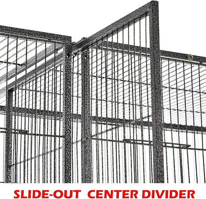 Large Double Breeding Flight Bird Wrought Iron Double Parrot Bird Cage Slide Out Center Divider Side Nesting Box Doors Cockatiel Conure Removalbe Rolling Stand