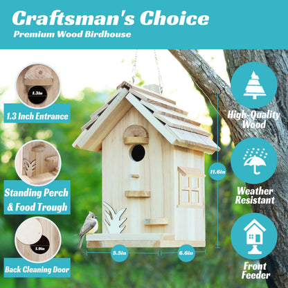 Rioychan DIY Birdhouse Building Kit for Adults, Wooden Bird Houses to Paint for Kids, Outdoor Woodworking Kits Adult Crafts for Outside(Wood, 6.5in)