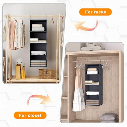 Hanging Closet Organizer, Easy Mount Foldable 4-Shelf Hanging Closet Wardrobe