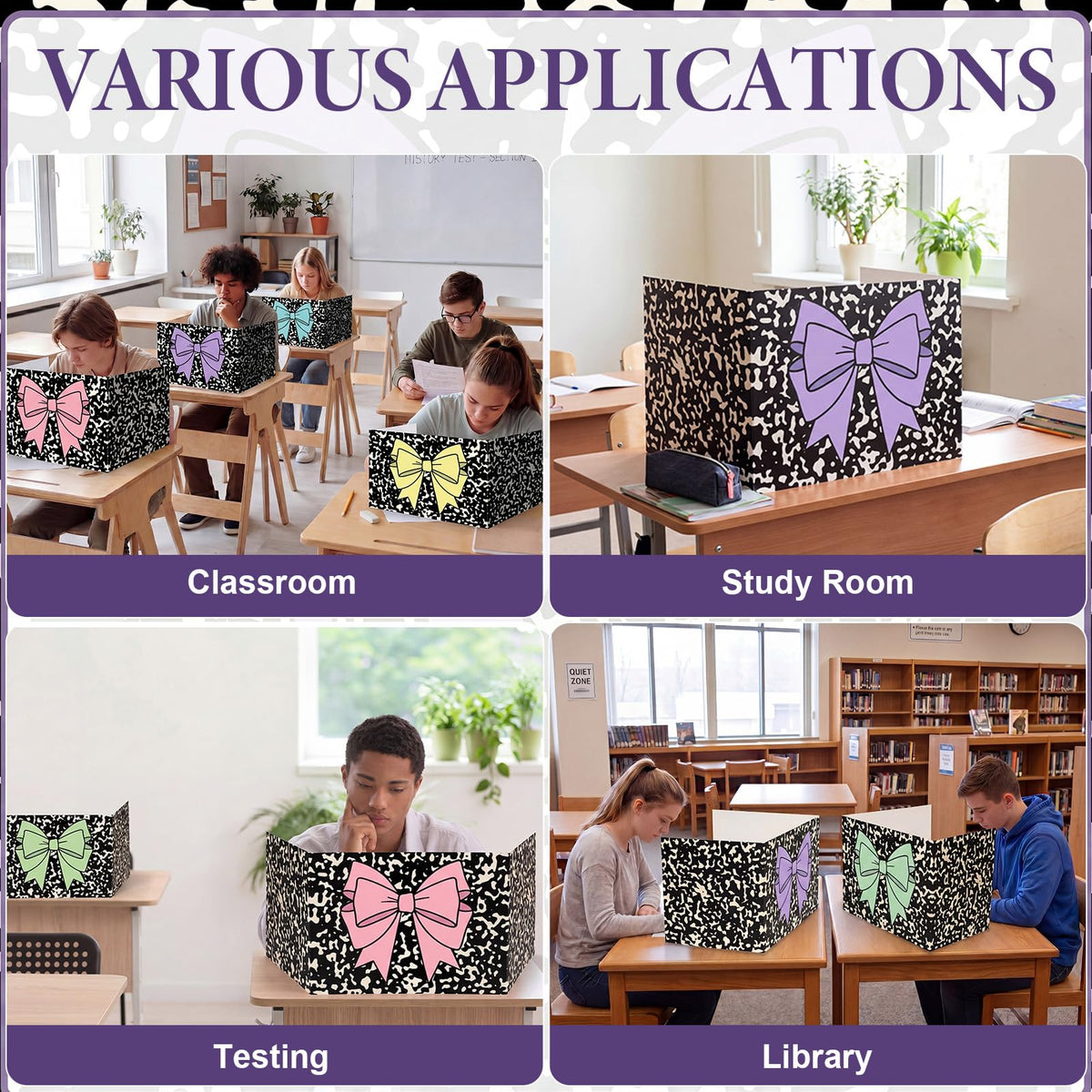 Poola Voidra 24 Pcs Composition Desk Dividers for Students Cardboard Privacy Folders Testing Privacy Classroom Boards for Desk Back to School Teacher Office Study Supplies (Pastel Bow)