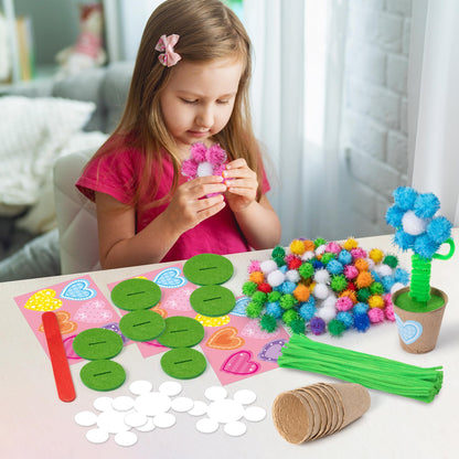 WATINC Mother’s Day Flower Paper Pot Craft Kits - 36 Pack Springtime Pom Pom Flower Decorations, Make Your Standing Glitter Gift Crafts, Fun DIY Decor Home School Classroom Art Activities