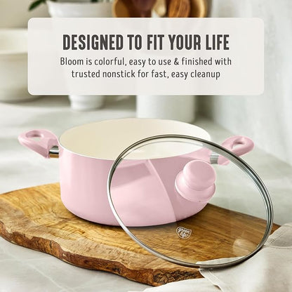 GreenLife 5 Quart Nonstick Stock Pot with Lid, Non-Toxic Ceramic Pot, Dishwasher Safe, Induction Ready, Fast Heating, Stay-Cool Handles, Kitchen Casserole, Soup, Pasta, Easy Clean, Blush Pink