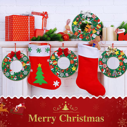 Tatuo 12 Pcs Felt Christmas Tree Wreath Decorating Craft Christmas DIY Ornaments Making Kit with 221 Self Adhesive Felt Stickers 12 Bows and 5 Gem Stickers (Wreath Style)