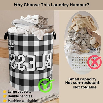 Checkered Bless Laundry Basket, Waterproof Fabric Storage Basket