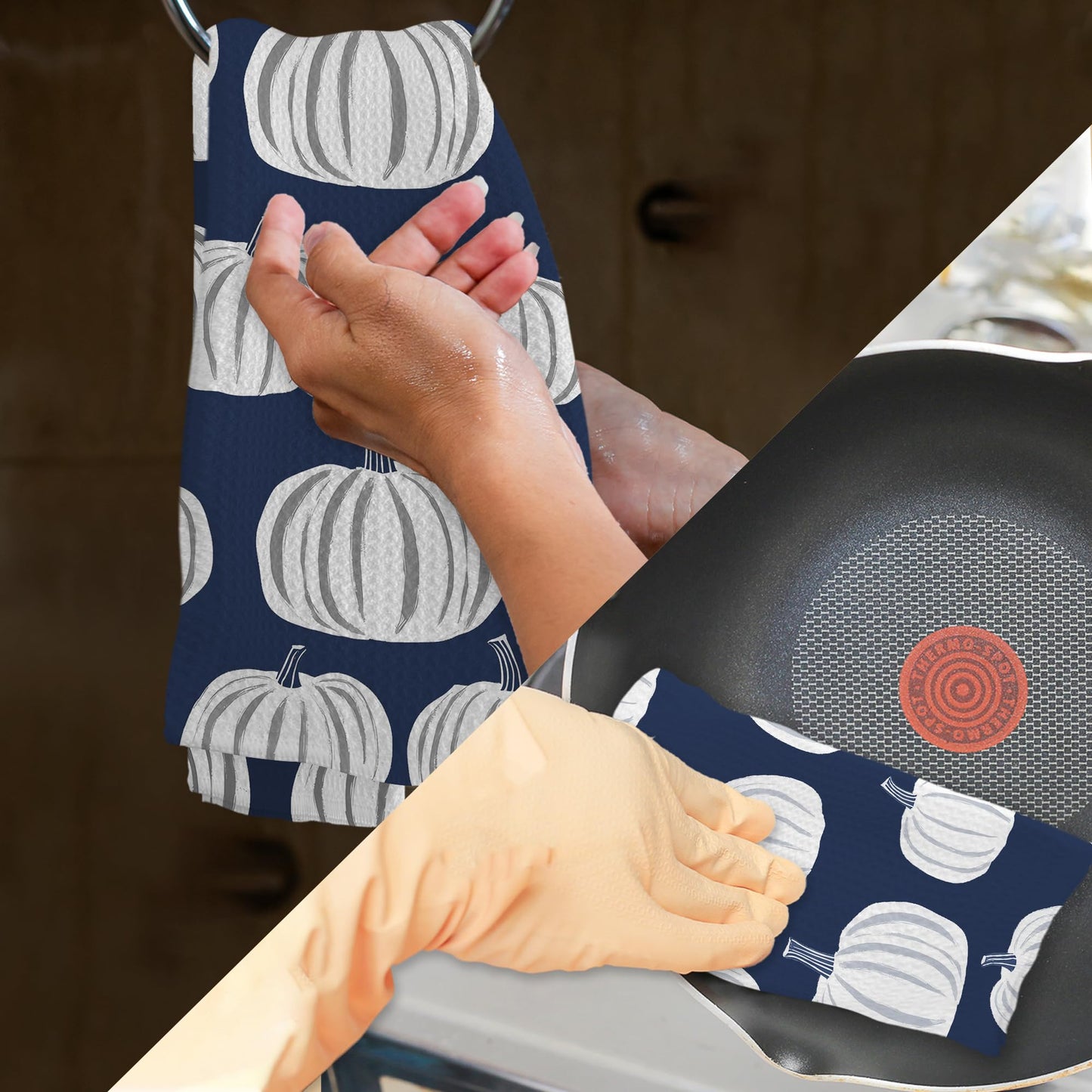 nvucamd Navy Blue Fall Pumpkin Hand Towels for Bathroom, Cute Autumn Pumpkins Kitchen Towels, Thanksgiving Halloween Fall Dish Tea Towel for Kitchen,Pumpkin Bathroom Decor, 16x24 in