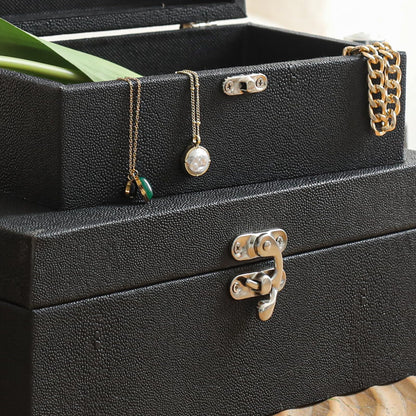 DECOR4SEASON Faux Shagreen Leather Decorative Storage Boxes Set of 2, Black