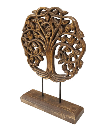 VANIYA CRAFTS® Wooden Carved Handmade Tree Design Engraved Table Decor Table Sculpture Home Decor Statue for Living Room, Bedroom, Office Desktop, Cabinets (Walnut)