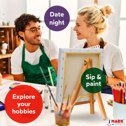 J MARK Paint and Canvas Set – Mini Canvas Acrylic Painting Kit with Wooden Easel, Canvases, Acrylic Paint, Brushes & Palette, Canvas Paint Set, Painting Kit for Adults & Kids
