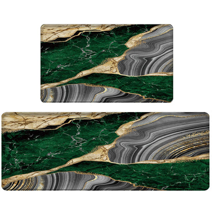 Bulijojo Green Ink Abstract Marble Anti Fatigue Kitchen Floor Mats Set of 2 Waterproof Kitchen Sink Runner Rug Standing Mat Cushioned Kitchen Rugs Comfort Doormat 17"x47"+17" x30“