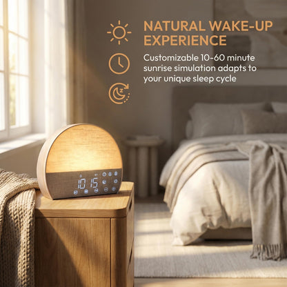 PAWPAWSEN Sunrise Alarm Clock with Bluetooth Speaker & FM Radio - Dual Wake Up Light, 30 Soothing Sounds, Sunset Sleep Aid, Minimalist Aesthetic for Heavy Sleepers, Kids & Bedroom Decor