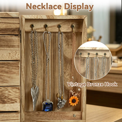 GUOER Jewelry Box for Women, 5-Layer Wooden Jewelry Organizer with Mirror, 4 Drawers & Side Doors for Necklaces, Rings, Earrings, Rustic Torched Wood
