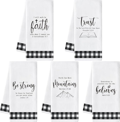 R HORSE Religious Christian Kitchen Dish Towel 5Pcs Bible Verse Scripture