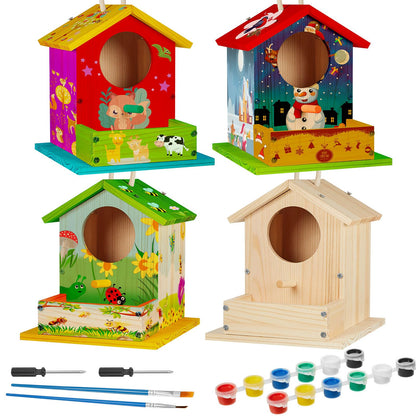 Liliful 6 Pack DIY Wooden Birdhouse Kit, Crafts for Kids and Adults, Bird House with Paint and Paintbrushes Painting Kits for Boys and Girls, Spring Birthday Classroom Gifts for Ages 4-8