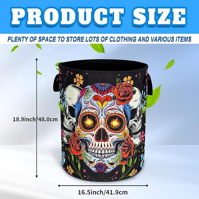 Sugar Skull Laundry Basket Skeleton Print Oxford Cloth Laundry Hamper