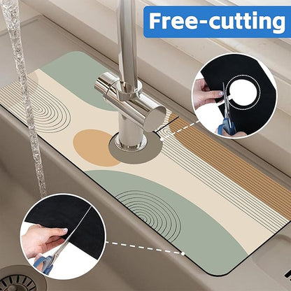 Abstract Minimalistic Geometric Kitchen Sink Splash Guard Mat Absorbent Fast