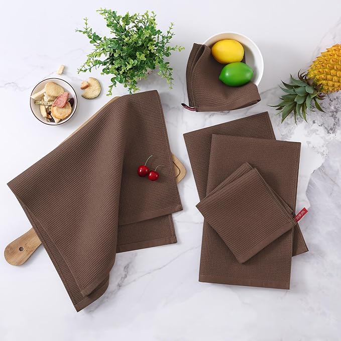 Homaxy 100% Cotton Kitchen Towels and Dishcloths Set