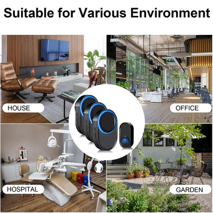 Wireless Doorbell - PHYSEN Waterproof Doorbell Chime Kits 2 receivers - Operating at 1300 ft Range - 58 Melodies 5 Volume Levels & LED Flash - Door Bells & Chimes Wireless for Home Classroom