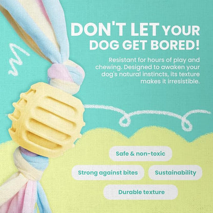 Snugarooz Snuggle Ball Yellow Dog Toy – TPR with Braided Cotton Rope – Aids Dental Health – Durable for Chewing & Fetch Play - Made from Recycled Materials