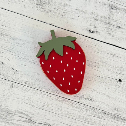 Chunky Wood Strawberry Shelf Sitter, Summer Tiered Tray Decor, Farmhouse Strawberry Decoration, Strawberry Wood Cutout, Fruit Decor
