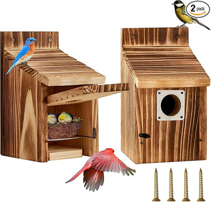 2 Pack Bird Houses for Outside, Outdoors Birdhouse Feeder for Bluebird,Cardinal,Purple Martin and Sparrow,Wooden Cedar Hanging Birds Nest,Easy to Clean,No Assembly Needed