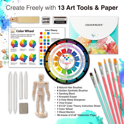 COLOUR BLOCK 181-Piece Mixed Media Art Set in Wooden Case for Drawing Sketching Painting, Soft Oil Pastels, Acrylic Watercolor Paints, Pencils, Art Supplies Kit for Artists, Professional, Adults, Beginner