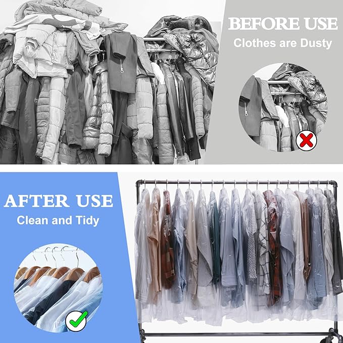 100 Pack Dry Cleaning Bags for Clothes, 60x150 cm Dry Cleaner Bags Plastic Clear