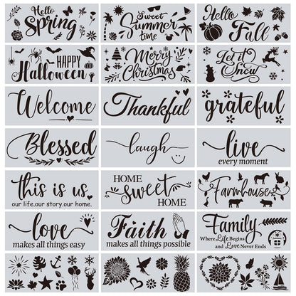 CZONG 21 Pieces Letter Stencils for Painting on Wood Canvas Laser Cut Painting Stencil - Large Alphabet Welcome Calligraphy Font Suitable for Home Decor & DIY Craft Projects