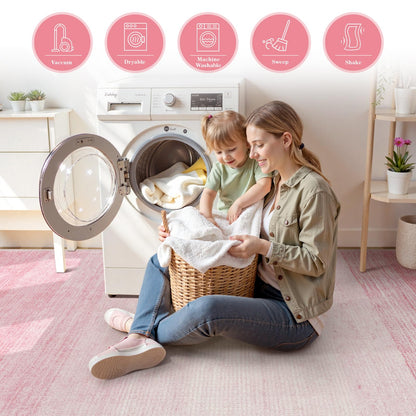 Wonnitar Washable Light Pink Rug, 5x7 Modern Ombre Rugs for Living Room, Non-Slip Abstract Area Rug for Bedroom Girls, Non-Shedding Soft Large Throw Carpet for Bathroom (Pink, 5'x7')