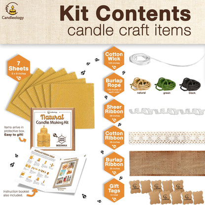 Beeswax DIY Candle Making Kit - Natural Candle Rolling Kit for Beginners with 7 Beeswax Sheets & Multiple Decorations to Make Candles