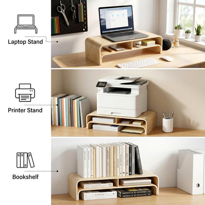 APRTAT Wood Monitor Stand Riser, Solid Woodon Dual Monitor Riser with Storage, 2-Tier Natural Monitor Riser with Storage, Computer Stand Keyboard Organizer