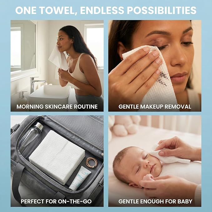 Disposable Face Towels XL 10x12-100% Viscose Eucalyptus Biodegradable Clean
