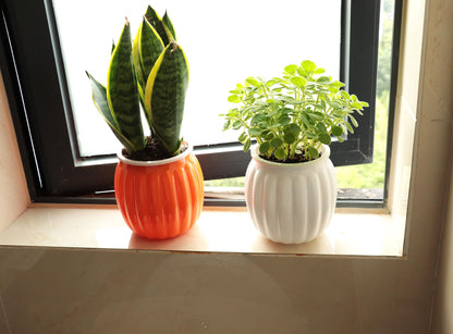 Cornasee 4" Pumpkin Planter Self Watering Pot for Halloween Decor, 4-Pack Small Plastic Planters for Indoor Plants,Flowers,Succulent,African Violets (Orange, 4")