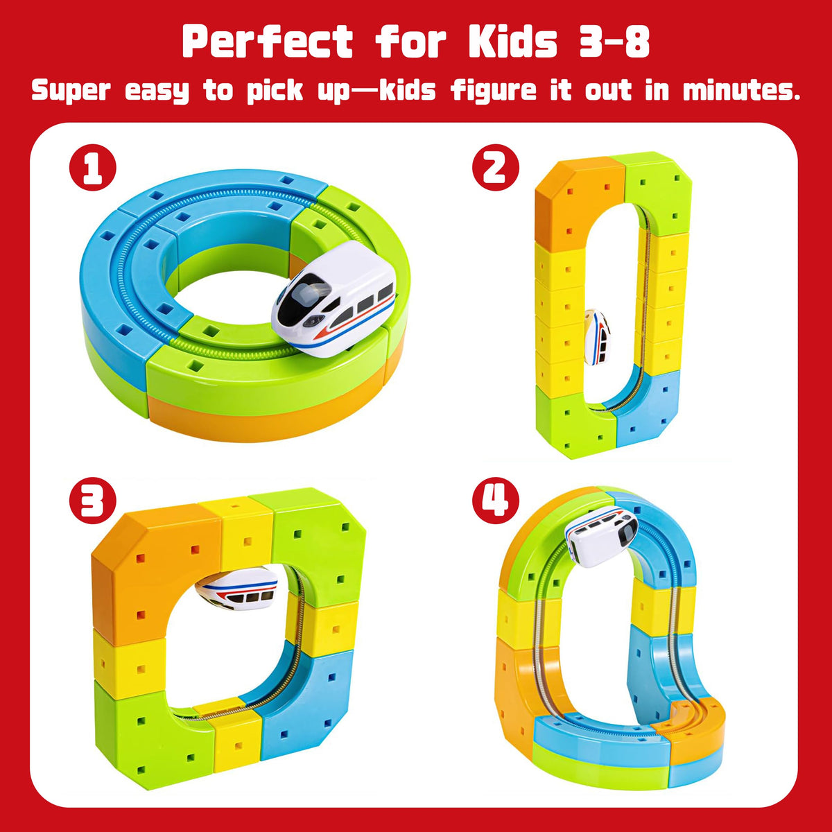 Electric Train Set for Kids Ages 3-8 - Modular 3D Flexible Race Track Building Toy with Gravity-Defying 360° Movement, STEM Learning Fun Gift(154 pcs Deluxe Set)