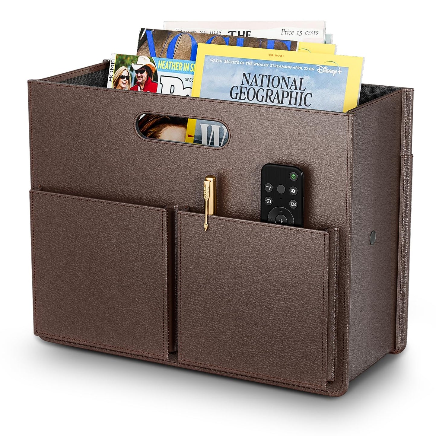 ABC life Magazine Holder Magazine Rack Floor, Stable Foldable PU Leather Newspaper Book Storage Basket Box, Upgraded Magazine File Folder Organizer Free Standing, for Living Room Home Office - Brown