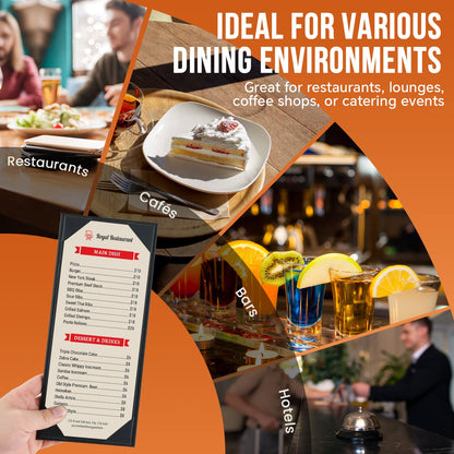 MYFULLY Restaurant Menu Holders 4.25" x 11", 6 Pack Black PU Leather Single Panel Menu Covers with Angled Corners for Restaurant, Bar, Coffee Shop, Wine List (1 View)