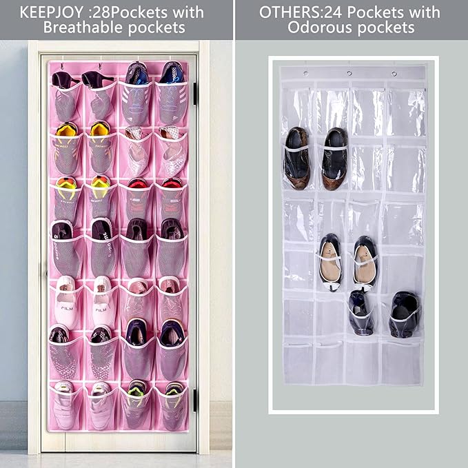 KEEPJOY 28 Pocket Over The Door Shoe Organizer, Hanging Door Shoe Holder Rack