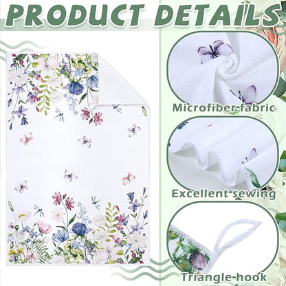 Geyoga 6 Pcs Spring Floral Kitchen Towels Flamingo Dish Hand Towels Sunflower
