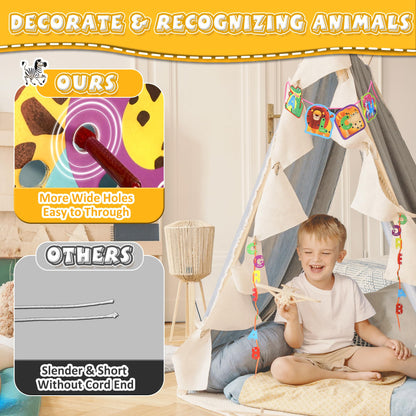 52 PCS Animals Lacing Cards for Kids Ages 3-5, Uppercase Sewing Cards Kits, Animal Alphabet Matching Games for Preschool Learning, Developing Fine Motor Skills Supplies