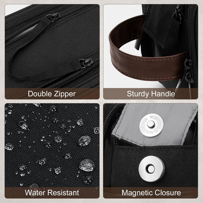 Wedama Toiletry Bag for Men, Medium Hanging Travel Toiletry Bag, Extra Electronic Organizer Bag Waterproof Travel Bag for Toiletries with PU Handle for Travel Business Trips Swim Camping, Black&Brown