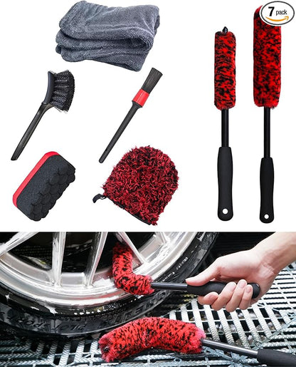 Premium 7PCS Car Wheel Rims Detail Cleaning PRO Wash Kit, Wheel Wash Mitt