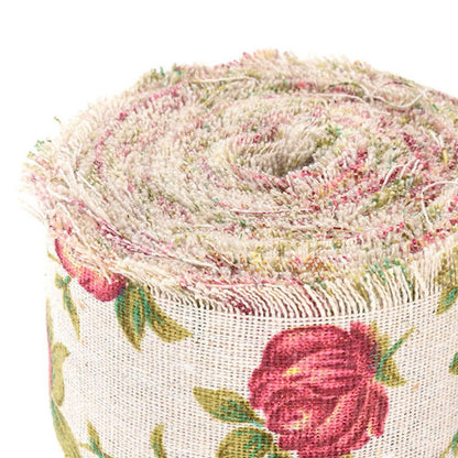 Printed Rose Flower Burlap Ribbon, 10m/32.8ft Hessian Jute Belt Strap Fabric, Wedding Birthday Party Decor, Home Embellishment