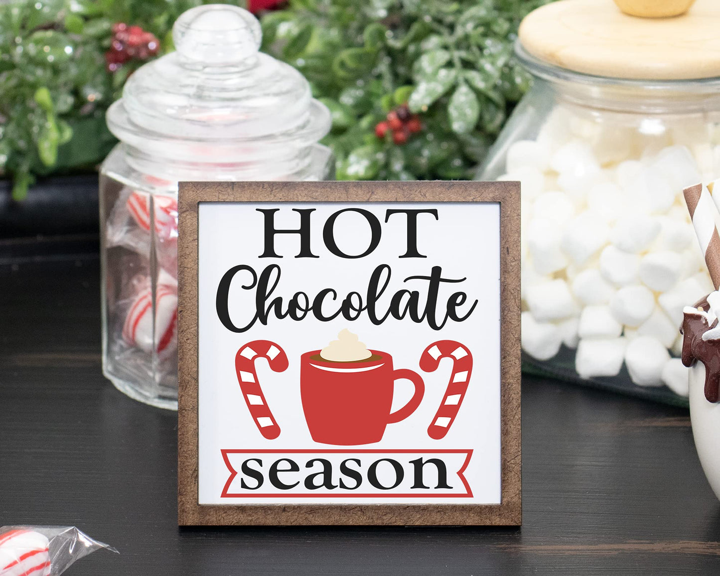 Hot Chocolate Season Christmas Sign - Tier Tray Sign - Mini Wooden Sign - Christmas Sign - Wood Sign - Shelf Sitter - Home Decor (4" x 4")