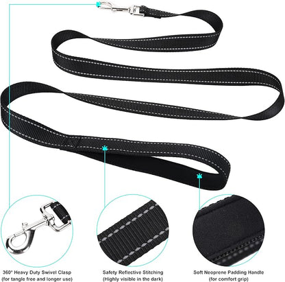 Soft Neoprene Padded Dog Collar and Leash Set for Small Medium Large Dogs, Reflective Durable Nylon Dog Collar with 5ft Leash Easy for Walking, Black,Neck fit 14.0-23.5’’