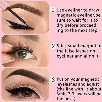 Magnetic Eyeliner 3PCS Smudge Resistant Magnetic liner,Works with All Magnetic Eyelashes,No iron powder and Natural Look,Easy to apply and No Glue needed (3PCS, Rose Gold+Black)