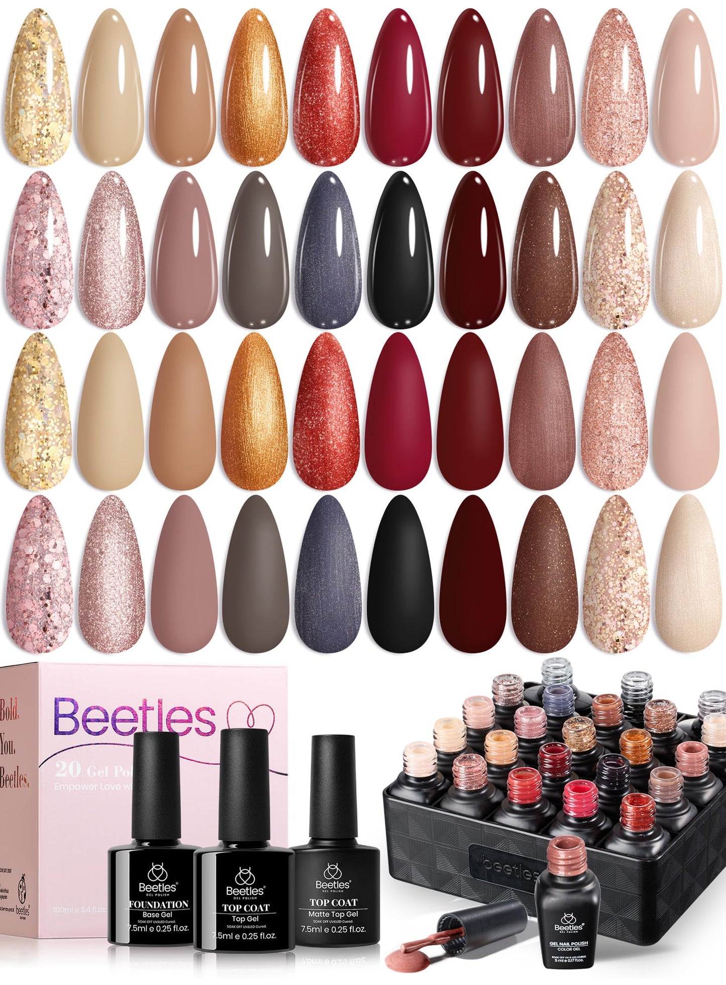 Beetles Gel Nail Polish Kit with U V Light - 80Pcs Fall Nail Fest Color Enchantment 55 Colors Gel Polish Starter Kit with Base Top Coat DIY Nails Stickers Manicure Tools Gift for Women Teens Girls