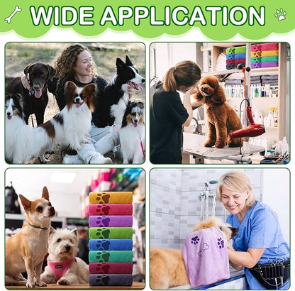 Chumia 8 Pcs Dog Towels for Drying Dogs Cats Pet Towels Bulk Puppy Microfiber Fast Drying Paw Bath Bathing Supplies Absorbent for Medium Pets(40 x 24 Inch,Dog Paw and Bone,Colorful)
