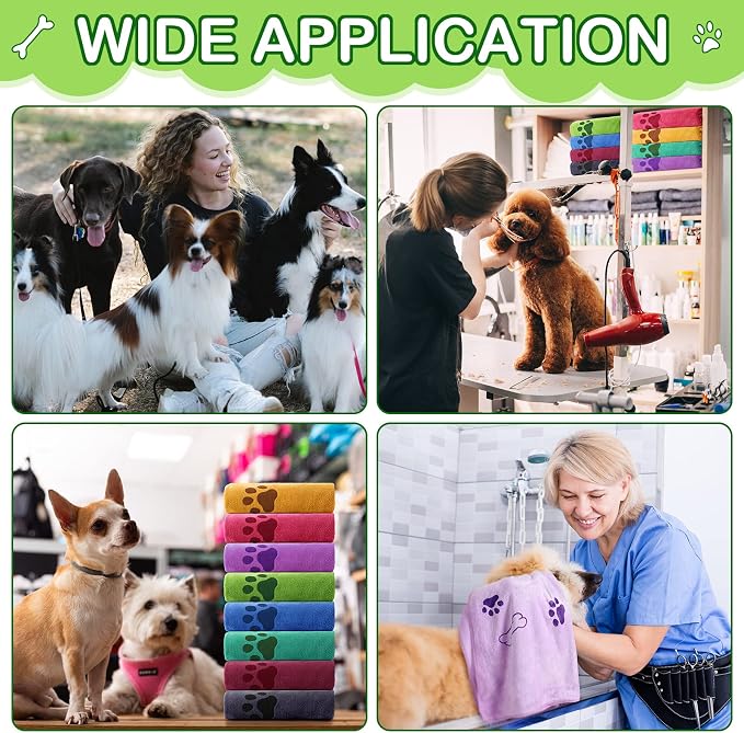 Chumia 8 Pcs Dog Towels for Drying Dogs Cats Pet Towels Bulk Puppy Microfiber Fast Drying Paw Bath Bathing Supplies Absorbent for Medium Pets(18 x 28 Inch,Dog Paw and Bone,Colorful)