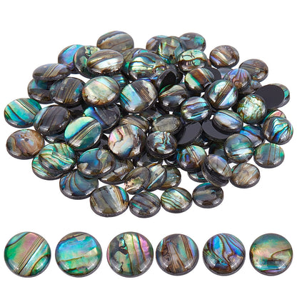 BENECREAT 90PCS Natural Abalone Shell Coin 8mm 10mm Flat Round Paua Shell Cabochons Beads with Storage Containers for Photo Frames, Clay Cups Decoration